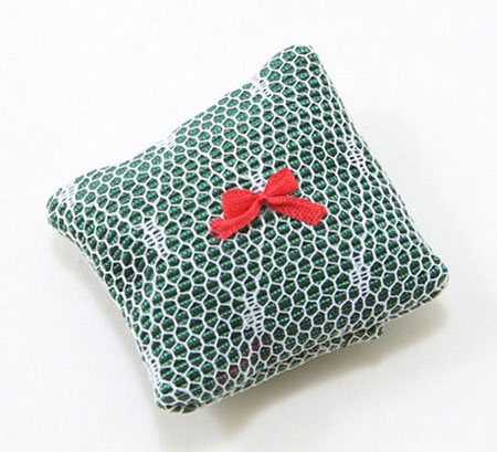 Dollhouse miniature PILLOW, LACE OVER GREEN FABRIC